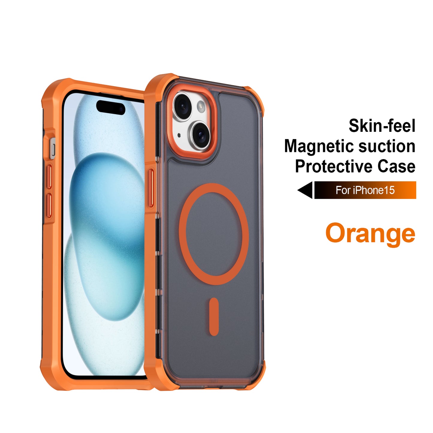 For iPhone 15 Magnetic Case Electroplated Frame Skin-touch TPU+PC Phone Cover