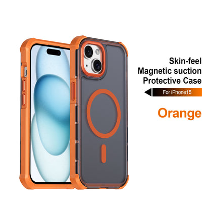 For iPhone 15 Magnetic Case Electroplated Frame Skin-touch TPU+PC Phone Cover