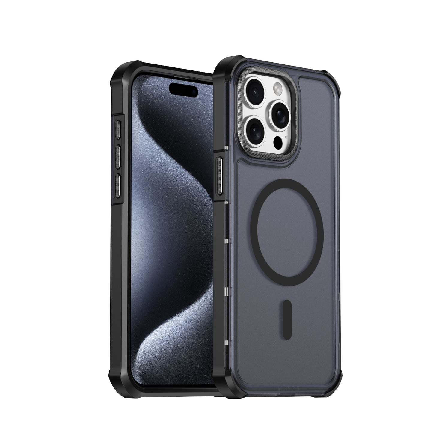 For iPhone 15 Pro Max Magnetic Case Electroplated Frame Skin-touch TPU+PC Phone Cover
