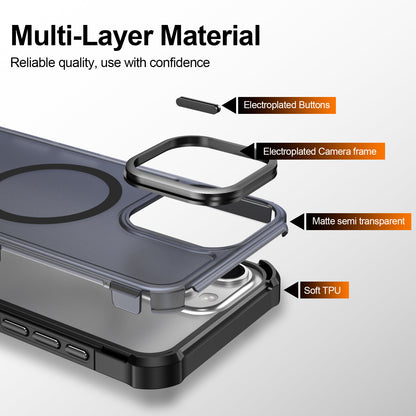 For iPhone 15 Pro Max Magnetic Case Electroplated Frame Skin-touch TPU+PC Phone Cover