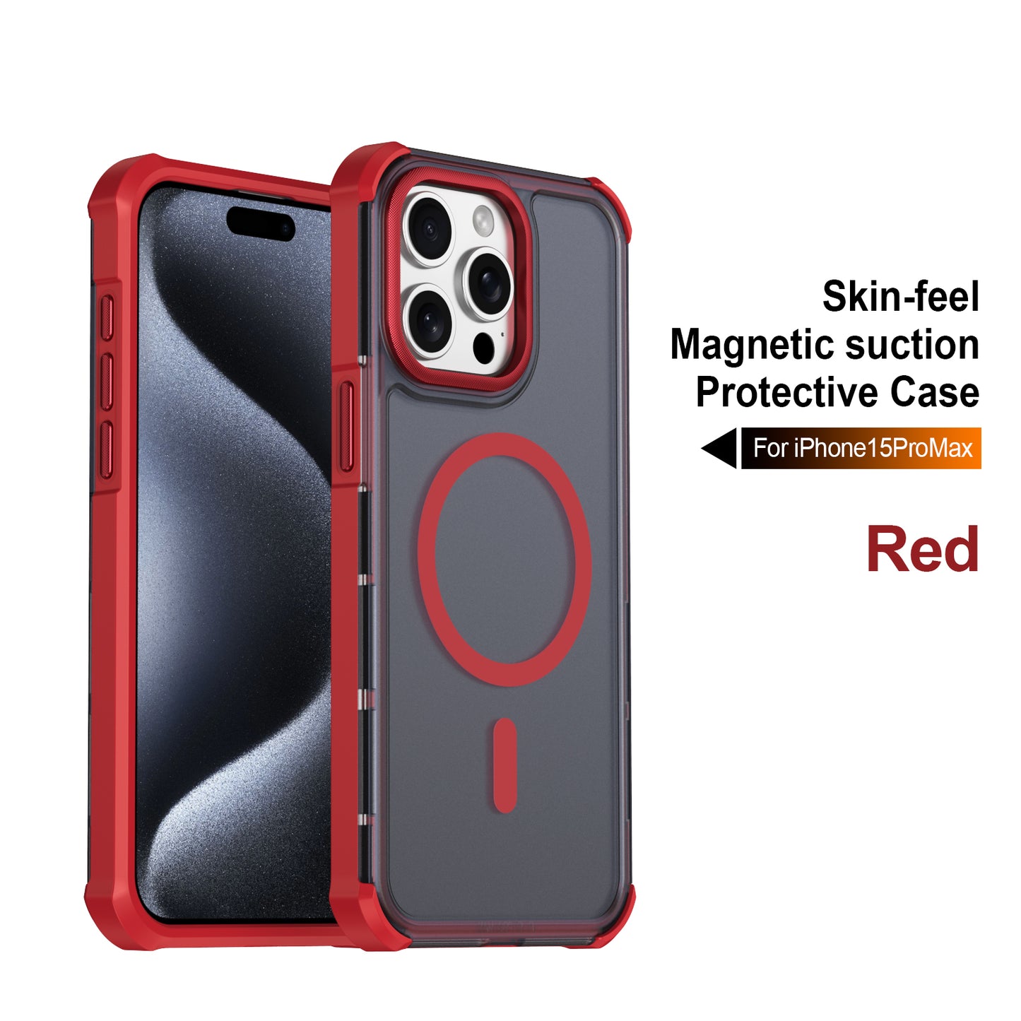 For iPhone 15 Pro Max Magnetic Case Electroplated Frame Skin-touch TPU+PC Phone Cover