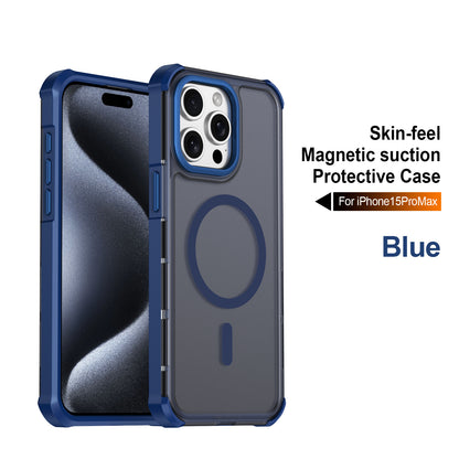 For iPhone 15 Pro Max Magnetic Case Electroplated Frame Skin-touch TPU+PC Phone Cover