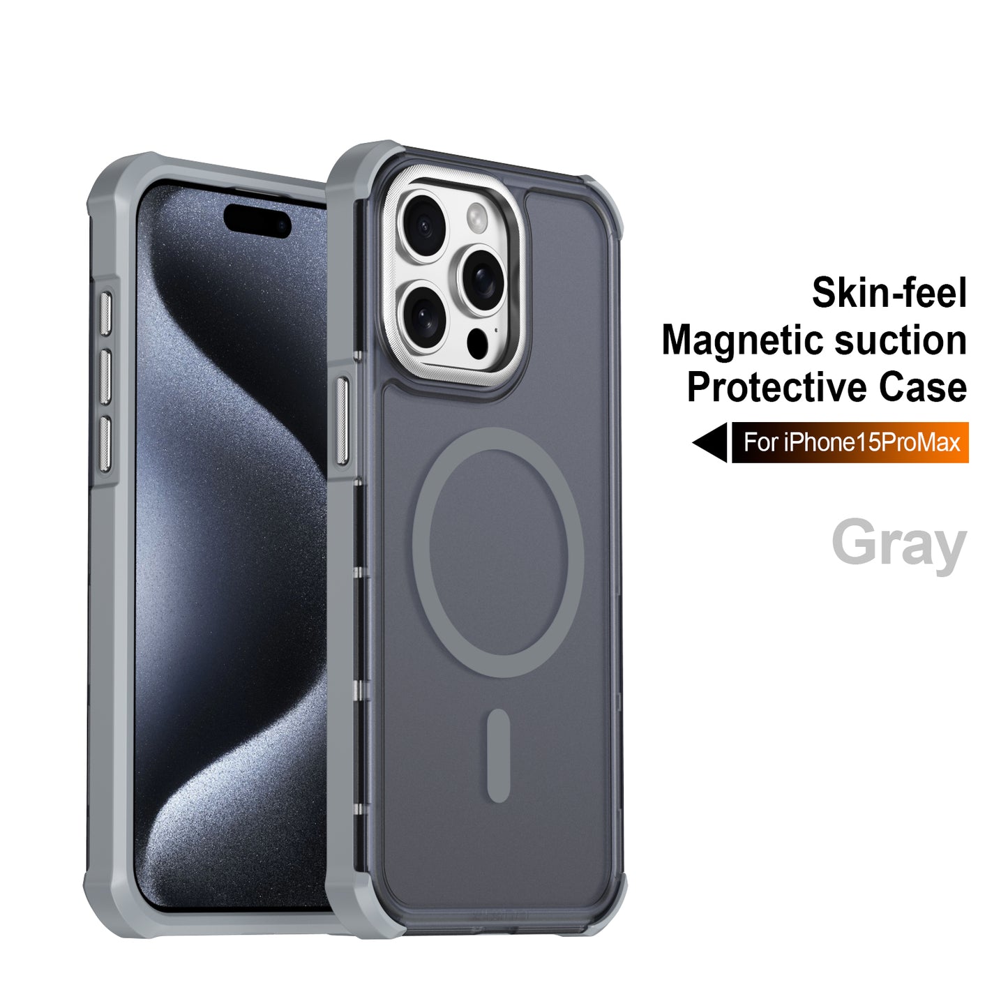 For iPhone 15 Pro Max Magnetic Case Electroplated Frame Skin-touch TPU+PC Phone Cover