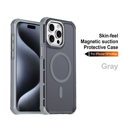 For iPhone 15 Pro Max Magnetic Case Electroplated Frame Skin-touch TPU+PC Phone Cover