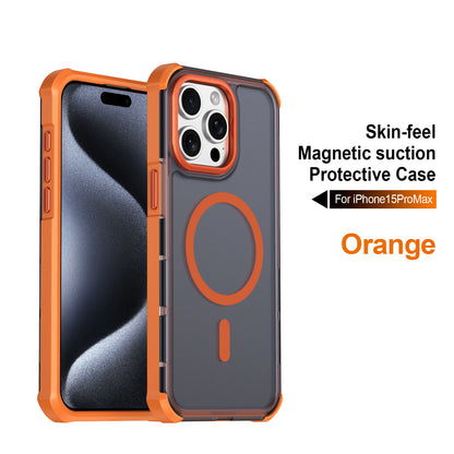 For iPhone 15 Pro Max Magnetic Case Electroplated Frame Skin-touch TPU+PC Phone Cover