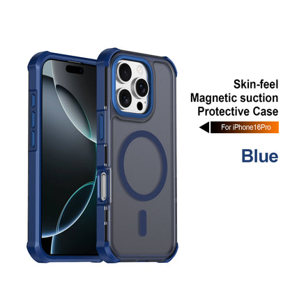 For iPhone 16 Pro Magnetic Case Electroplated Frame Skin-touch TPU+PC Phone Cover