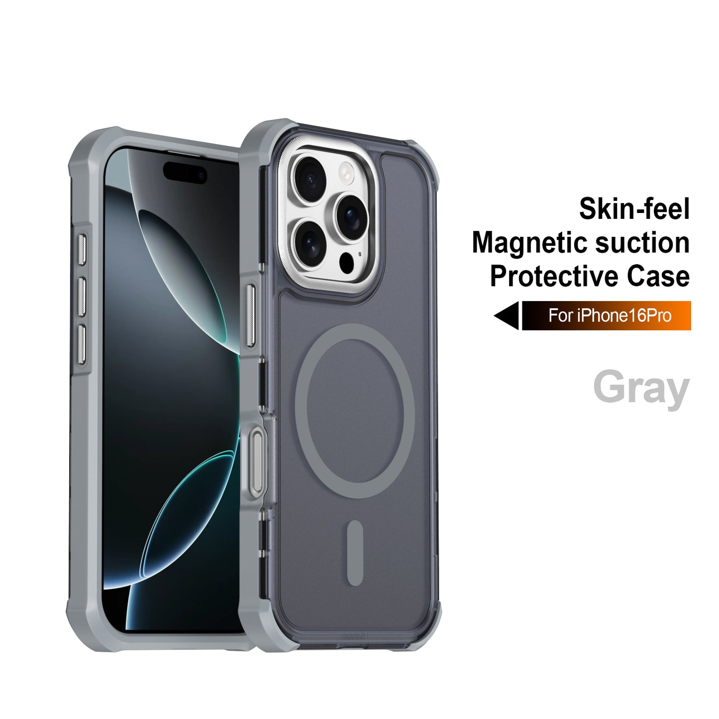 For iPhone 16 Pro Magnetic Case Electroplated Frame Skin-touch TPU+PC Phone Cover