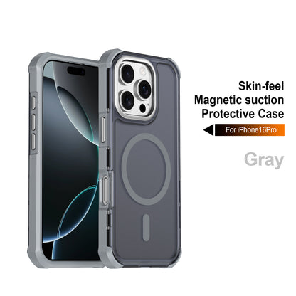 For iPhone 16 Pro Magnetic Case Electroplated Frame Skin-touch TPU+PC Phone Cover