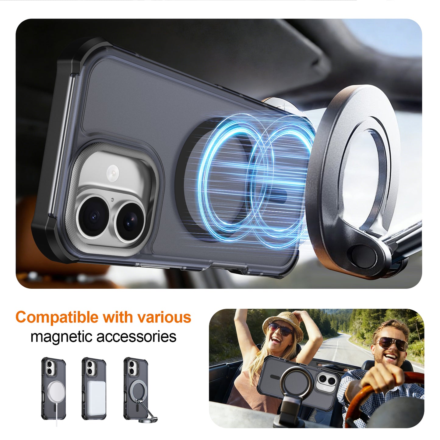 For iPhone 16 Magnetic Case Electroplated Frame Skin-touch TPU+PC Phone Cover