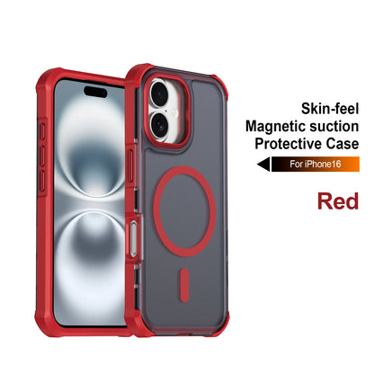 For iPhone 16 Magnetic Case Electroplated Frame Skin-touch TPU+PC Phone Cover