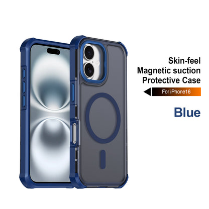 For iPhone 16 Magnetic Case Electroplated Frame Skin-touch TPU+PC Phone Cover