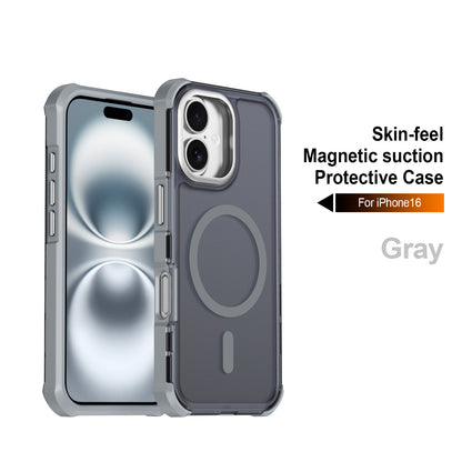For iPhone 16 Magnetic Case Electroplated Frame Skin-touch TPU+PC Phone Cover