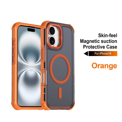 For iPhone 16 Magnetic Case Electroplated Frame Skin-touch TPU+PC Phone Cover