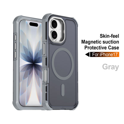 For iPhone 17 Magnetic Case Electroplated Frame Skin-touch TPU+PC Phone Cover