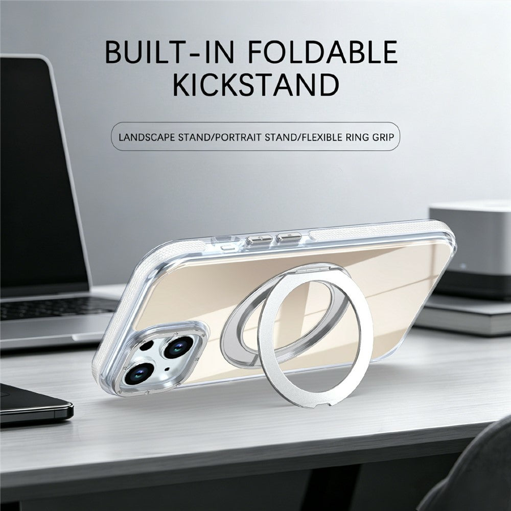 Magnetic Case For iPhone 13  /  14 Fluorescent Design TPU Acrylic Phone Back Cover with 360° Rotating Kickstand
