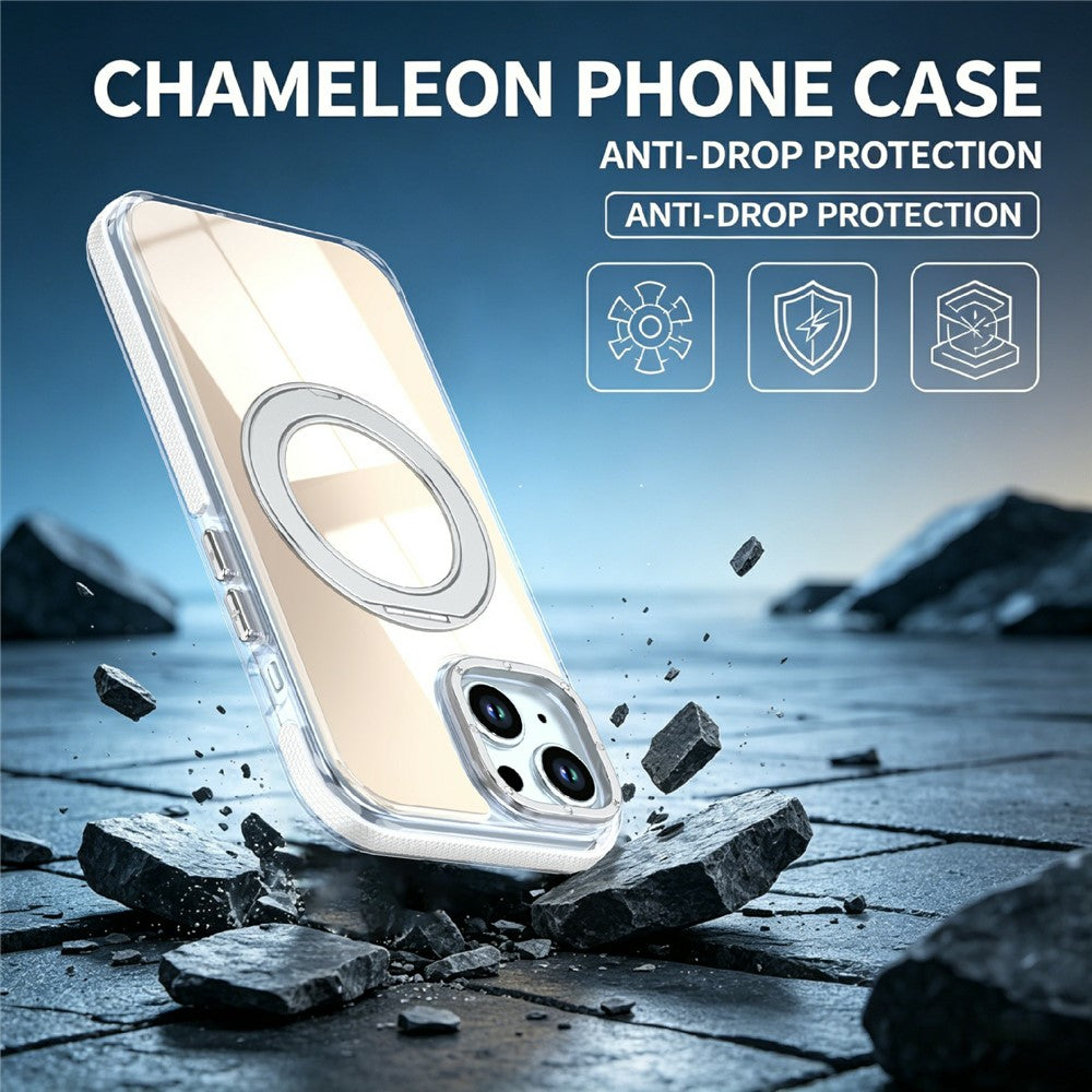 Magnetic Case For iPhone 13  /  14 Fluorescent Design TPU Acrylic Phone Back Cover with 360° Rotating Kickstand