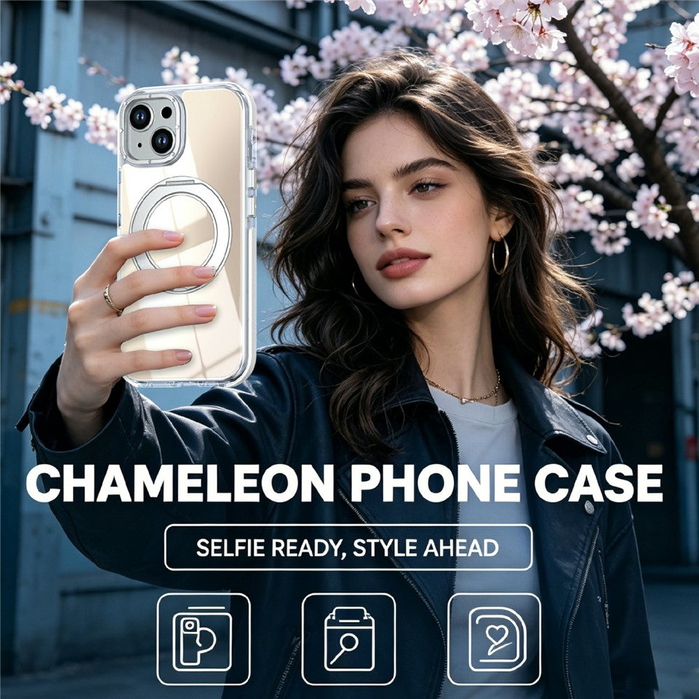 Magnetic Case For iPhone 13  /  14 Fluorescent Design TPU Acrylic Phone Back Cover with 360° Rotating Kickstand
