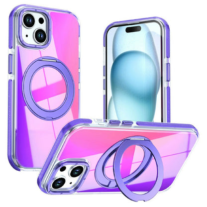 Magnetic Case For iPhone 13  /  14 Fluorescent Design TPU Acrylic Phone Back Cover with 360° Rotating Kickstand