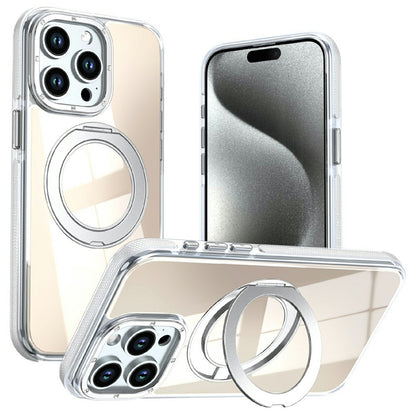 For iPhone 15 Pro Max Magnetic Case Fluorescent Design TPU Acrylic Phone Back Cover with 360° Rotating Kickstand