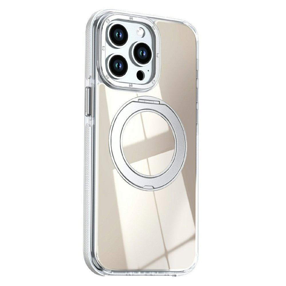 For iPhone 15 Pro Max Magnetic Case Fluorescent Design TPU Acrylic Phone Back Cover with 360° Rotating Kickstand