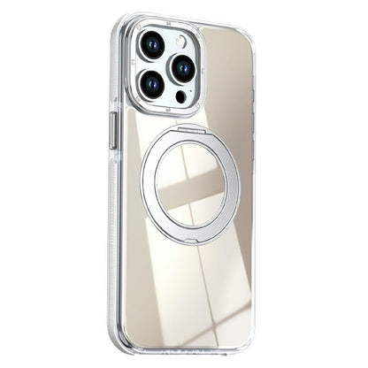 For iPhone 15 Pro Max Magnetic Case Fluorescent Design TPU Acrylic Phone Back Cover with 360° Rotating Kickstand