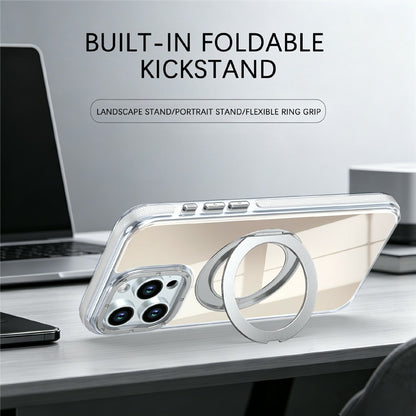 For iPhone 15 Pro Max Magnetic Case Fluorescent Design TPU Acrylic Phone Back Cover with 360° Rotating Kickstand