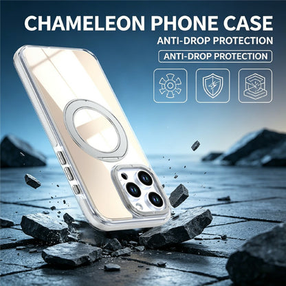 For iPhone 15 Pro Max Magnetic Case Fluorescent Design TPU Acrylic Phone Back Cover with 360° Rotating Kickstand