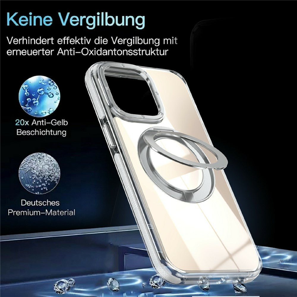 For iPhone 15 Pro Max Magnetic Case Fluorescent Design TPU Acrylic Phone Back Cover with 360° Rotating Kickstand