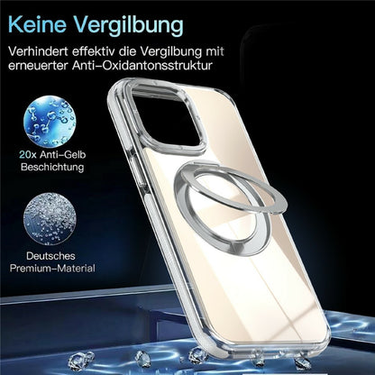For iPhone 15 Pro Max Magnetic Case Fluorescent Design TPU Acrylic Phone Back Cover with 360° Rotating Kickstand