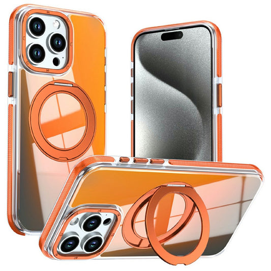 For iPhone 15 Pro Max Magnetic Case Fluorescent Design TPU Acrylic Phone Back Cover with 360° Rotating Kickstand