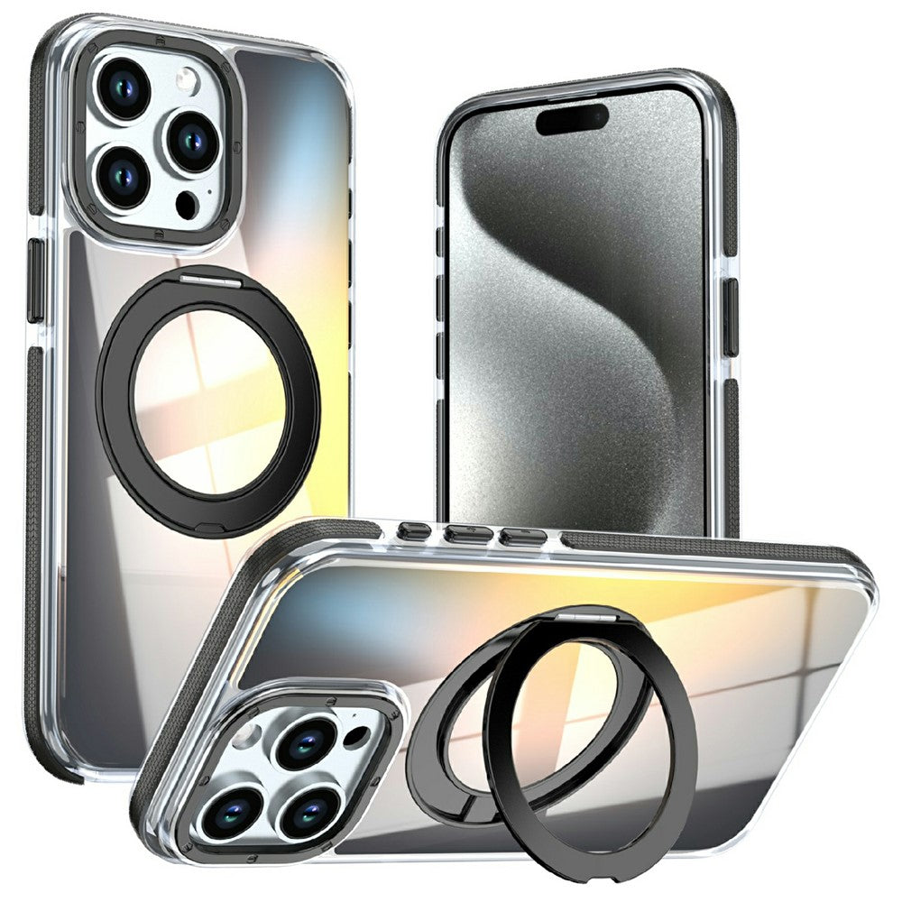 For iPhone 15 Pro Max Magnetic Case Fluorescent Design TPU Acrylic Phone Back Cover with 360° Rotating Kickstand