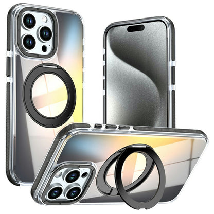 For iPhone 15 Pro Max Magnetic Case Fluorescent Design TPU Acrylic Phone Back Cover with 360° Rotating Kickstand