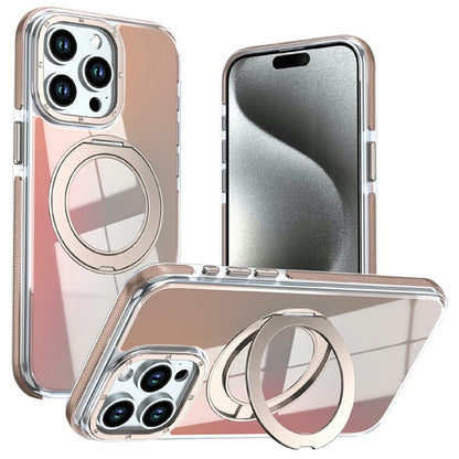 For iPhone 15 Pro Max Magnetic Case Fluorescent Design TPU Acrylic Phone Back Cover with 360° Rotating Kickstand