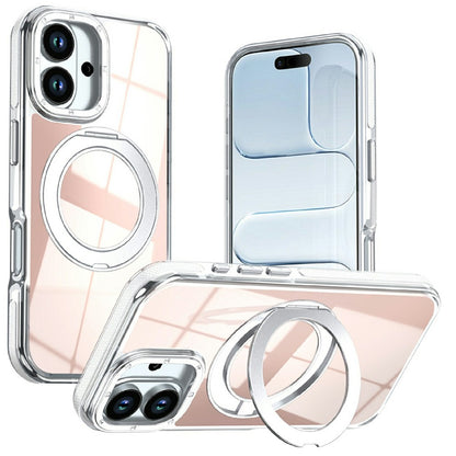 For iPhone 16 Magnetic Case Fluorescent Design TPU Acrylic Phone Back Cover with 360° Rotating Kickstand