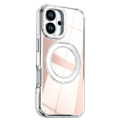 For iPhone 16 Magnetic Case Fluorescent Design TPU Acrylic Phone Back Cover with 360° Rotating Kickstand