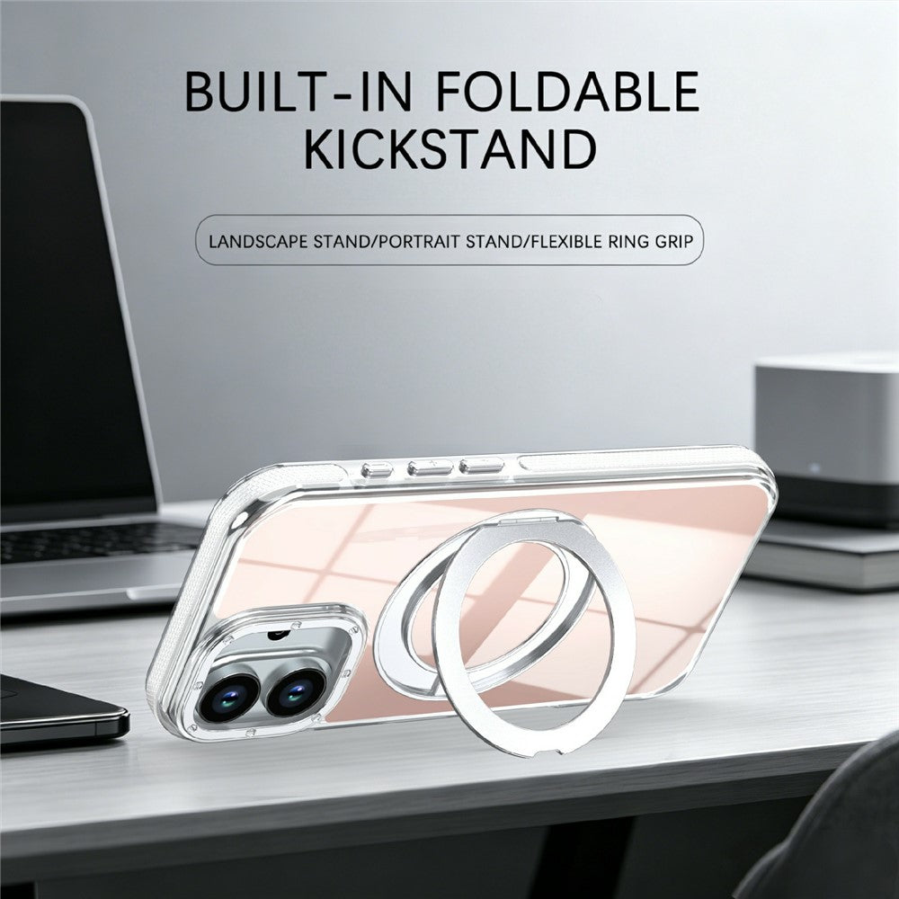 For iPhone 16 Magnetic Case Fluorescent Design TPU Acrylic Phone Back Cover with 360° Rotating Kickstand