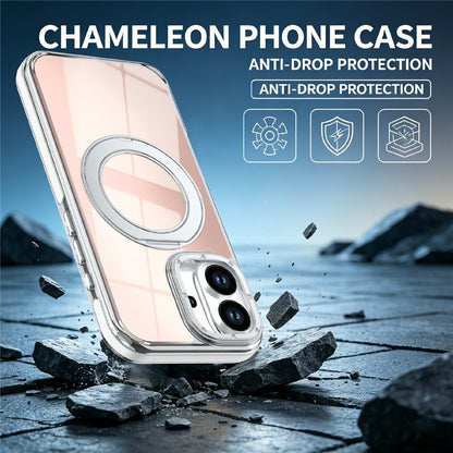 For iPhone 16 Magnetic Case Fluorescent Design TPU Acrylic Phone Back Cover with 360° Rotating Kickstand