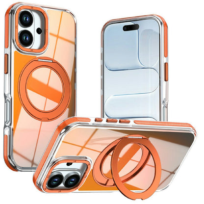 For iPhone 16 Magnetic Case Fluorescent Design TPU Acrylic Phone Back Cover with 360° Rotating Kickstand