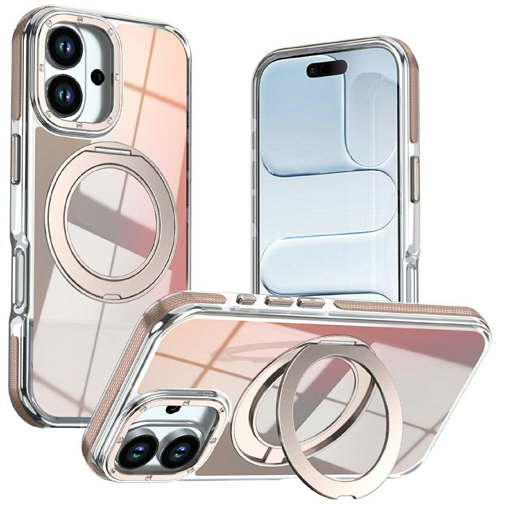 For iPhone 16 Magnetic Case Fluorescent Design TPU Acrylic Phone Back Cover with 360° Rotating Kickstand