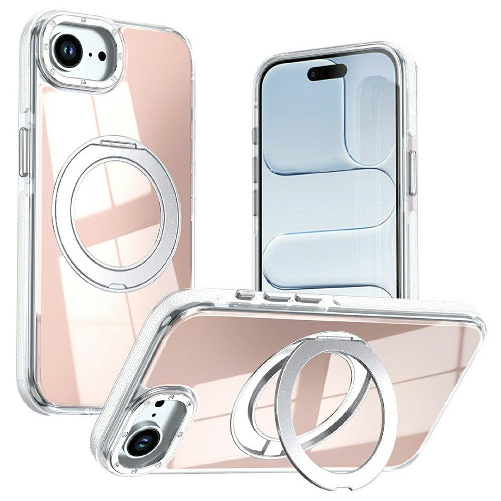 Magnetic Case For iPhone 16e  /  17e Fluorescent Design TPU Acrylic Phone Back Cover with 360° Rotating Kickstand