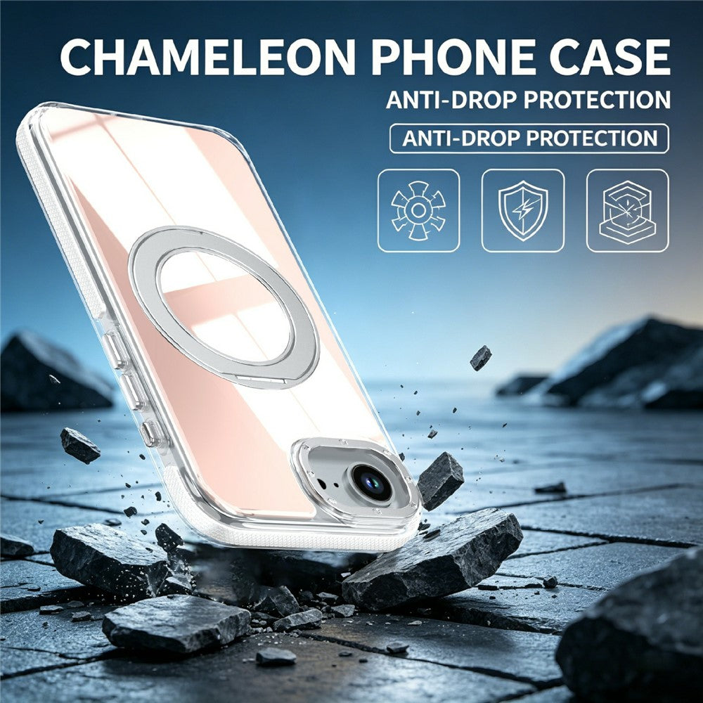 Magnetic Case For iPhone 16e  /  17e Fluorescent Design TPU Acrylic Phone Back Cover with 360° Rotating Kickstand