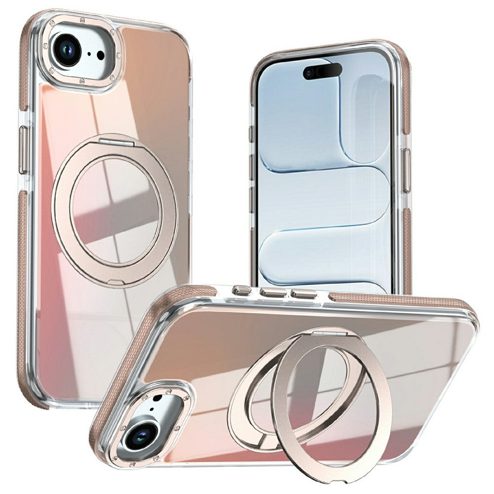 Magnetic Case For iPhone 16e  /  17e Fluorescent Design TPU Acrylic Phone Back Cover with 360° Rotating Kickstand