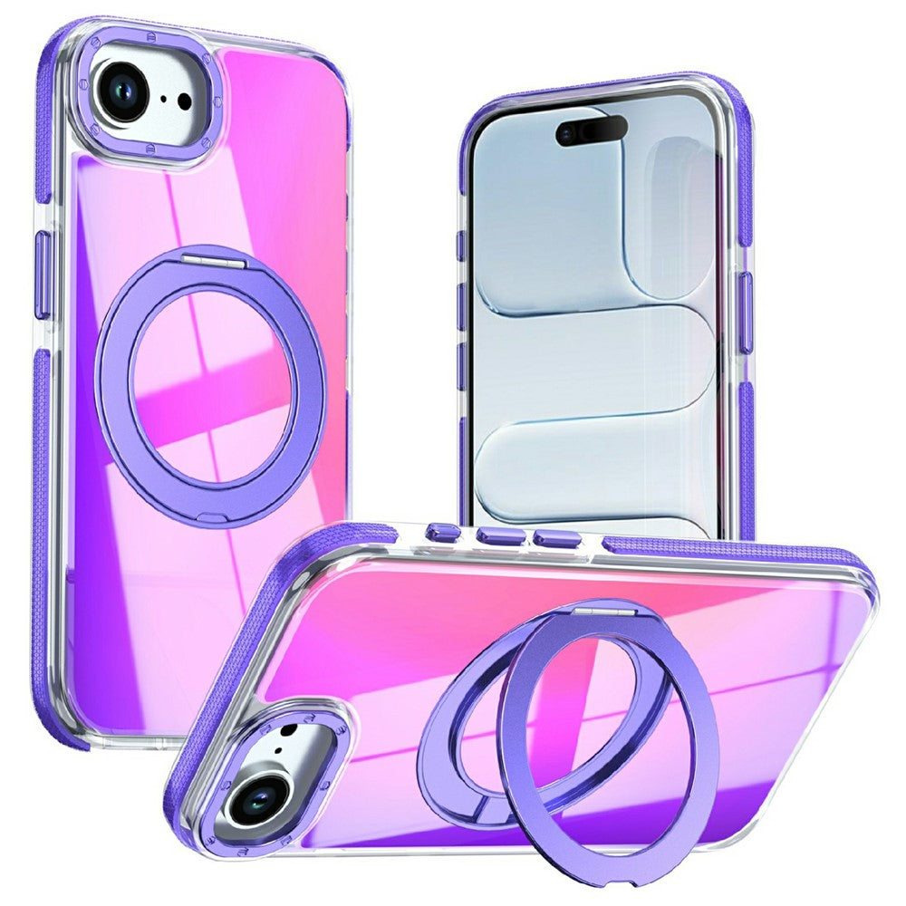 Magnetic Case For iPhone 16e  /  17e Fluorescent Design TPU Acrylic Phone Back Cover with 360° Rotating Kickstand