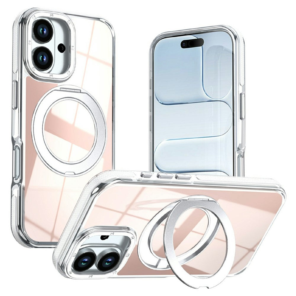 For iPhone 17 Magnetic Case Fluorescent Design TPU Acrylic Phone Back Cover with 360° Rotating Kickstand