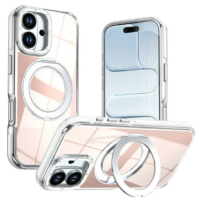 For iPhone 17 Magnetic Case Fluorescent Design TPU Acrylic Phone Back Cover with 360° Rotating Kickstand