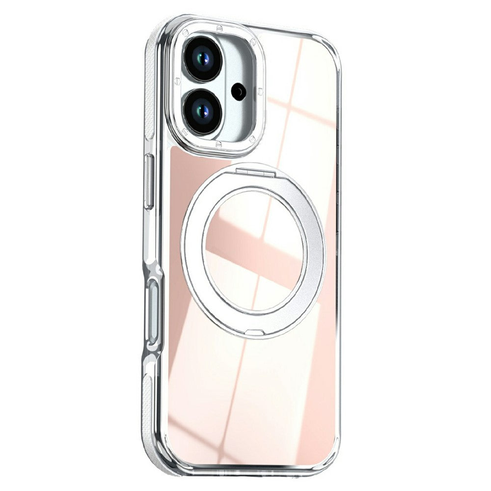 For iPhone 17 Magnetic Case Fluorescent Design TPU Acrylic Phone Back Cover with 360° Rotating Kickstand