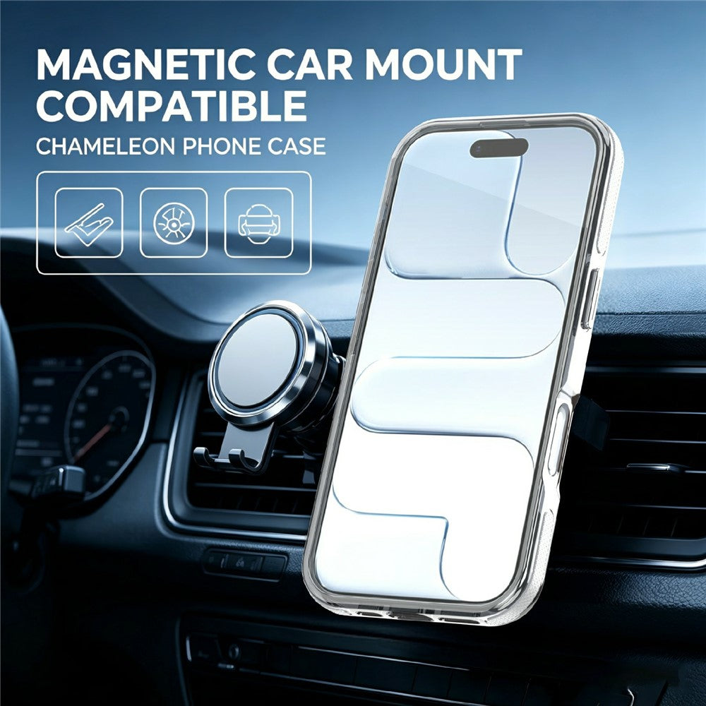 For iPhone 17 Magnetic Case Fluorescent Design TPU Acrylic Phone Back Cover with 360° Rotating Kickstand