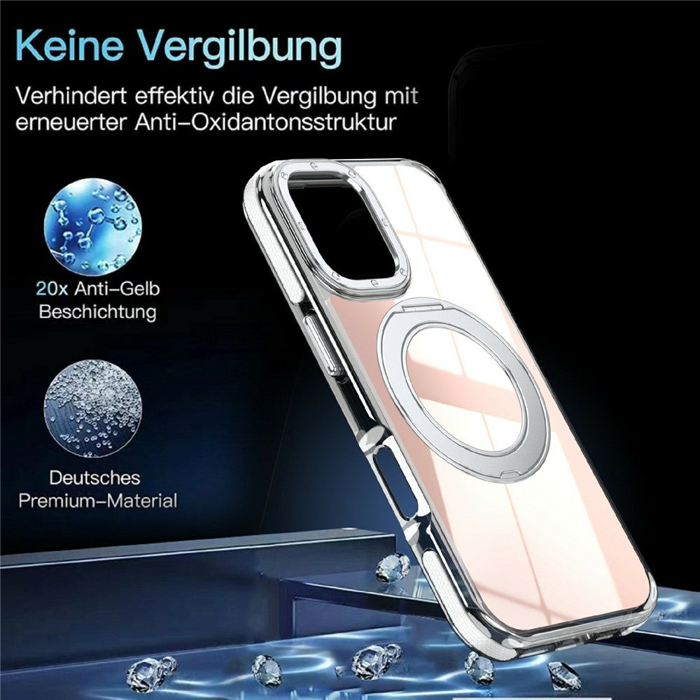For iPhone 17 Magnetic Case Fluorescent Design TPU Acrylic Phone Back Cover with 360° Rotating Kickstand