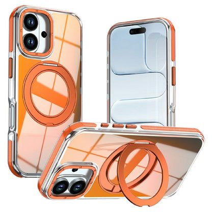 For iPhone 17 Magnetic Case Fluorescent Design TPU Acrylic Phone Back Cover with 360° Rotating Kickstand