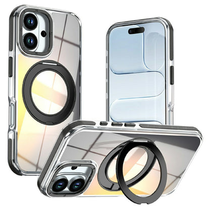 For iPhone 17 Magnetic Case Fluorescent Design TPU Acrylic Phone Back Cover with 360° Rotating Kickstand